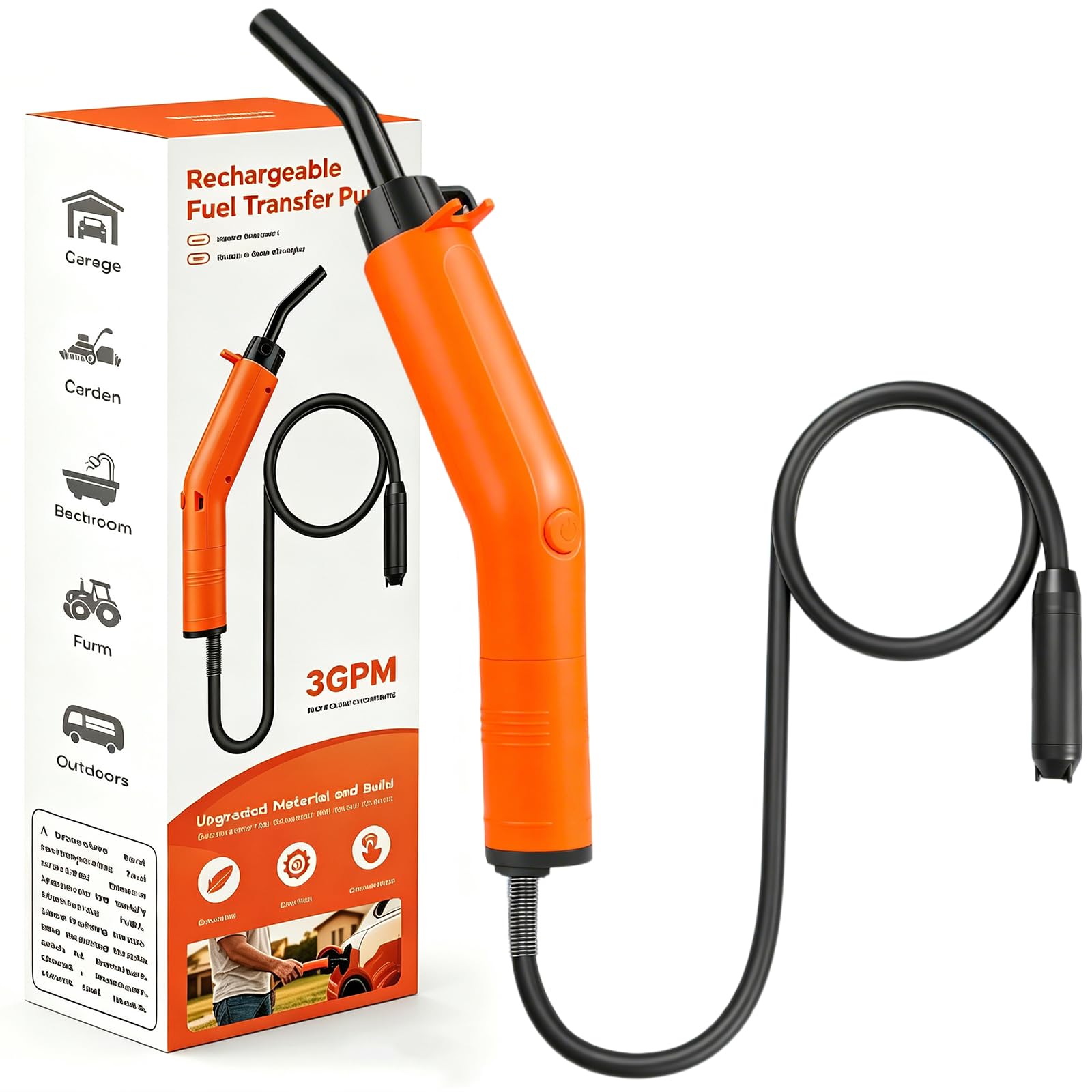 Pompa di trasferimento del carburante, ricaricabile tramite USB, pompa di aspirazione elettrica | Pompa per benzina, diesel e acqua, portatile, a prova di perdite, con tubo, pompa di trasferimento dell'olio ultra veloce
