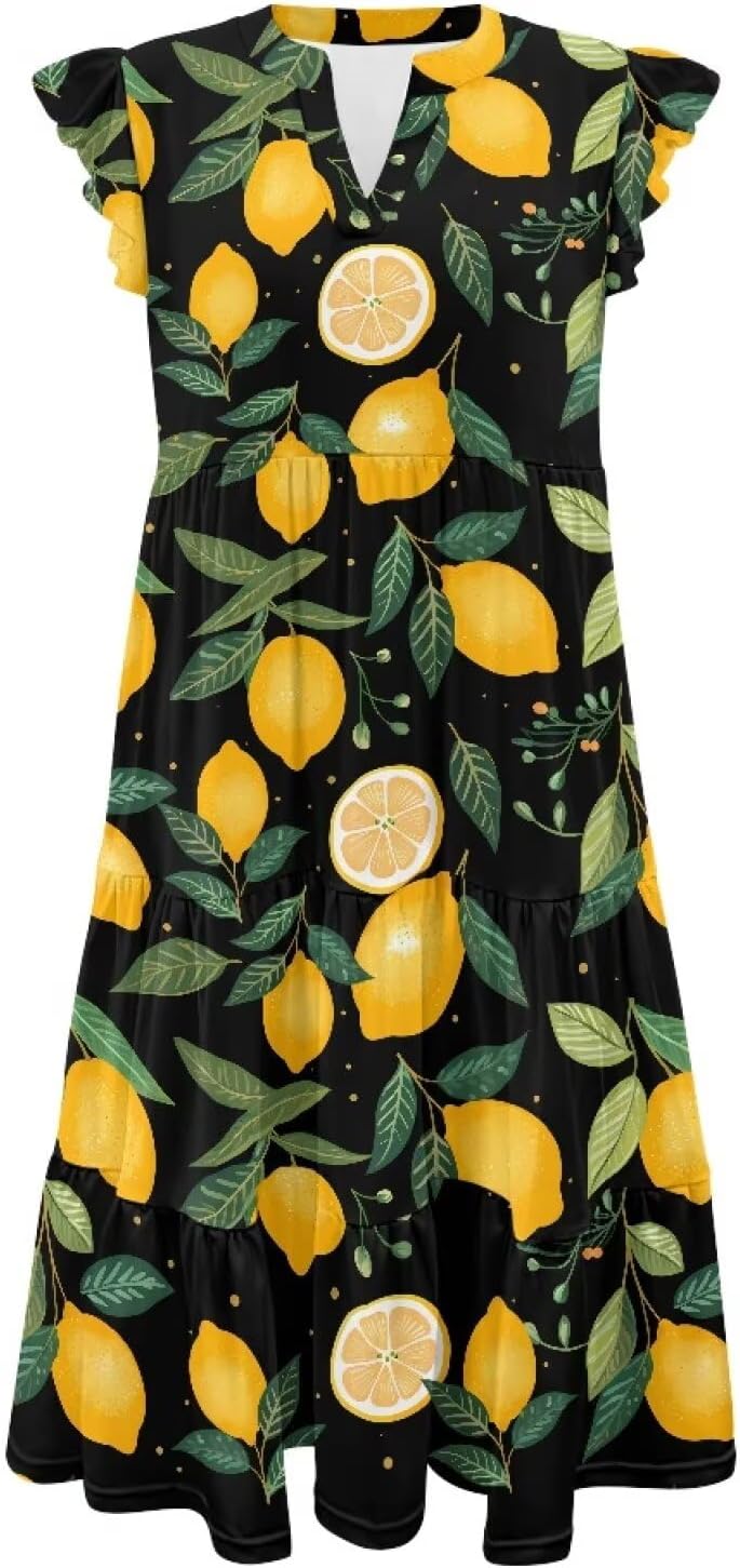 INSTANTARTS Women's Summer V-Neck Dresses A-Line Patchwork Short Sleeve Dress with Pocket Waist-Defining Beach Sundress