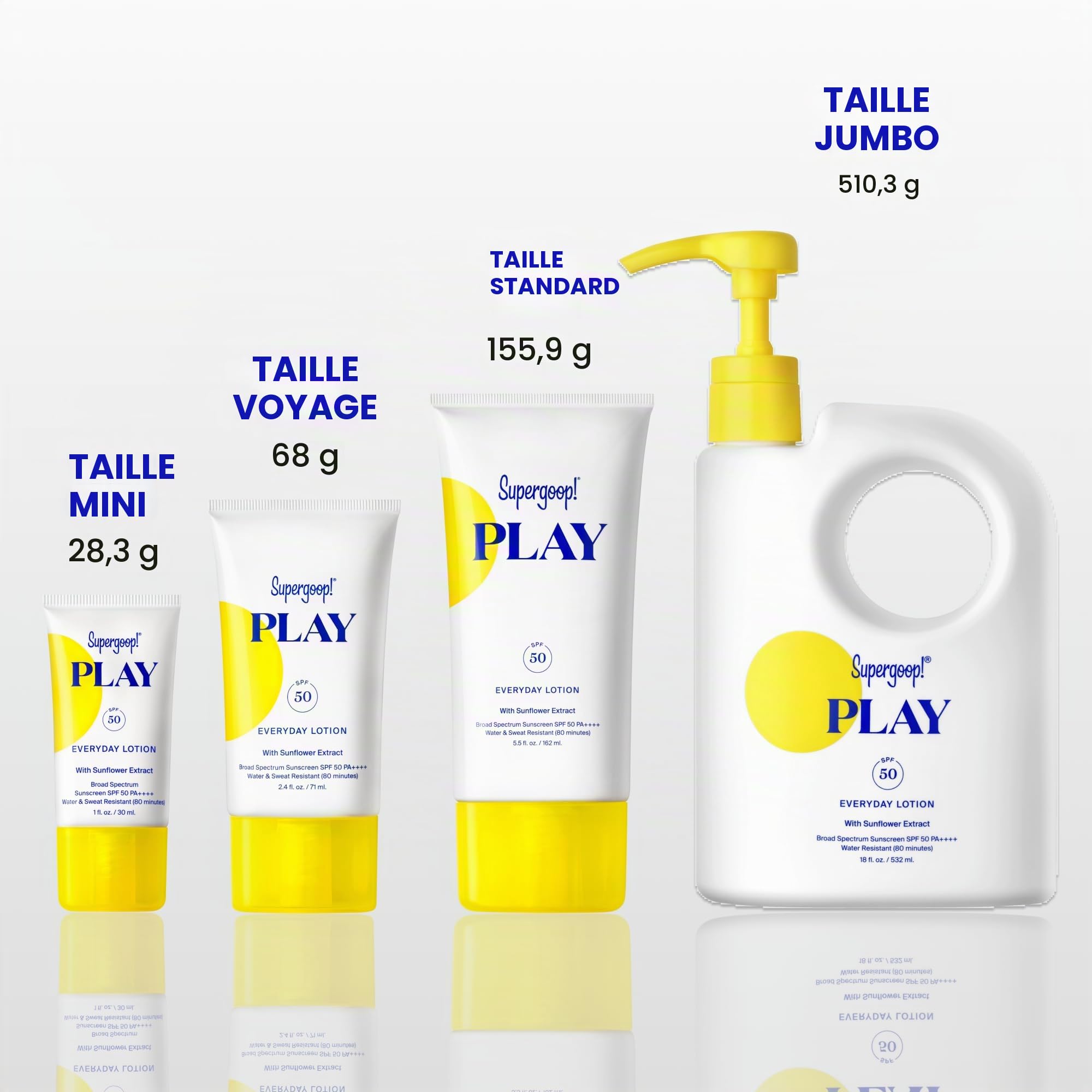 Supergoop ! PLAY Everyday Lotion SPF 50, 2,4 oz – Crème solaire à large spectre sans danger pour les récifs pour peaux sensibles – Crème solaire pour le corps et le visage résistante à l'eau et à la