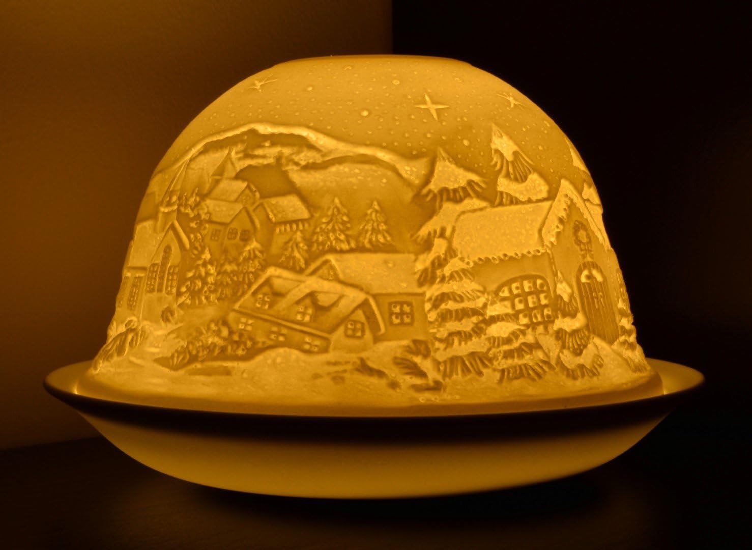 Porcelain Glow Christmas Scenes Tealight Candle Holder (Snow House)