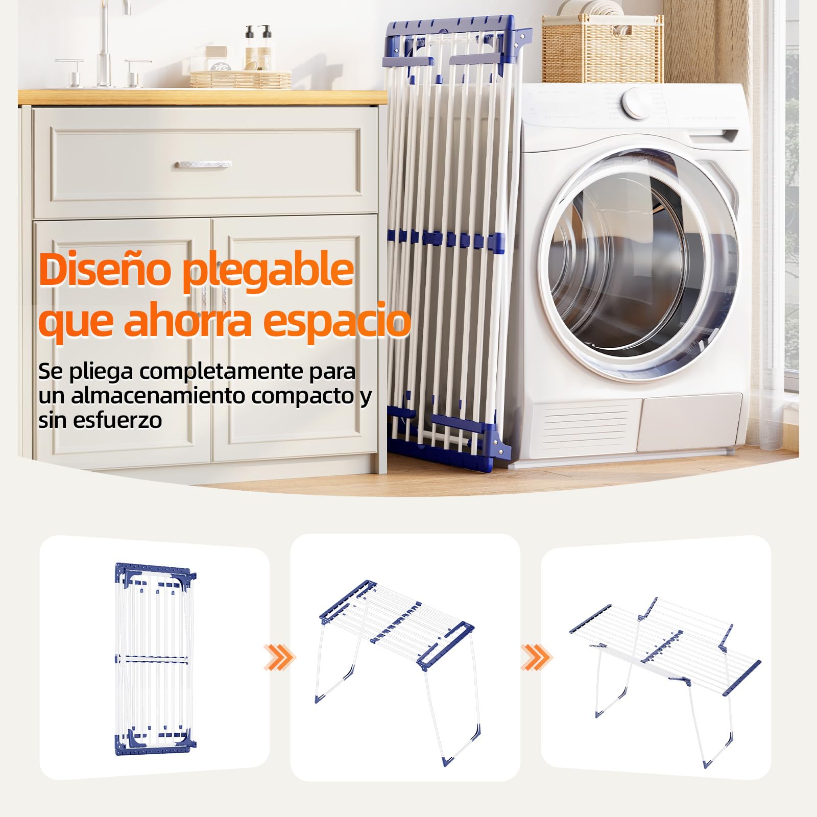 KINGBOARD Tendedero plegable para ropa interior y exterior, estante de secado de ropa, plegable, ahorra espacio, para secar toallas y muñecas, color blanco