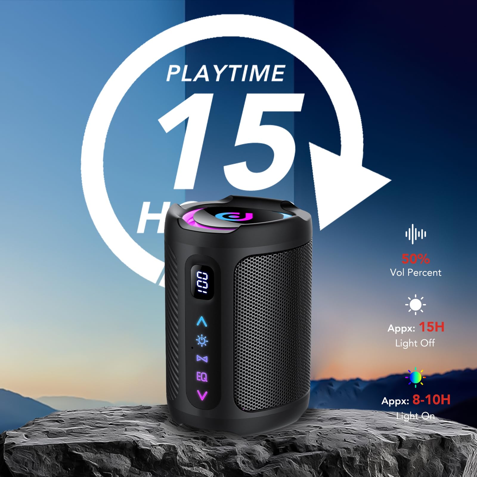 Cassa Bluetooth Portatili senza fili con luce LED, Display Digitale Intelligente+Smart EQ, Altoparlante Bluetooth Bassi Potente, Bluetooth 5.4, Speaker da Esterno per Viaggi, Sport, Feste, Ciclismo