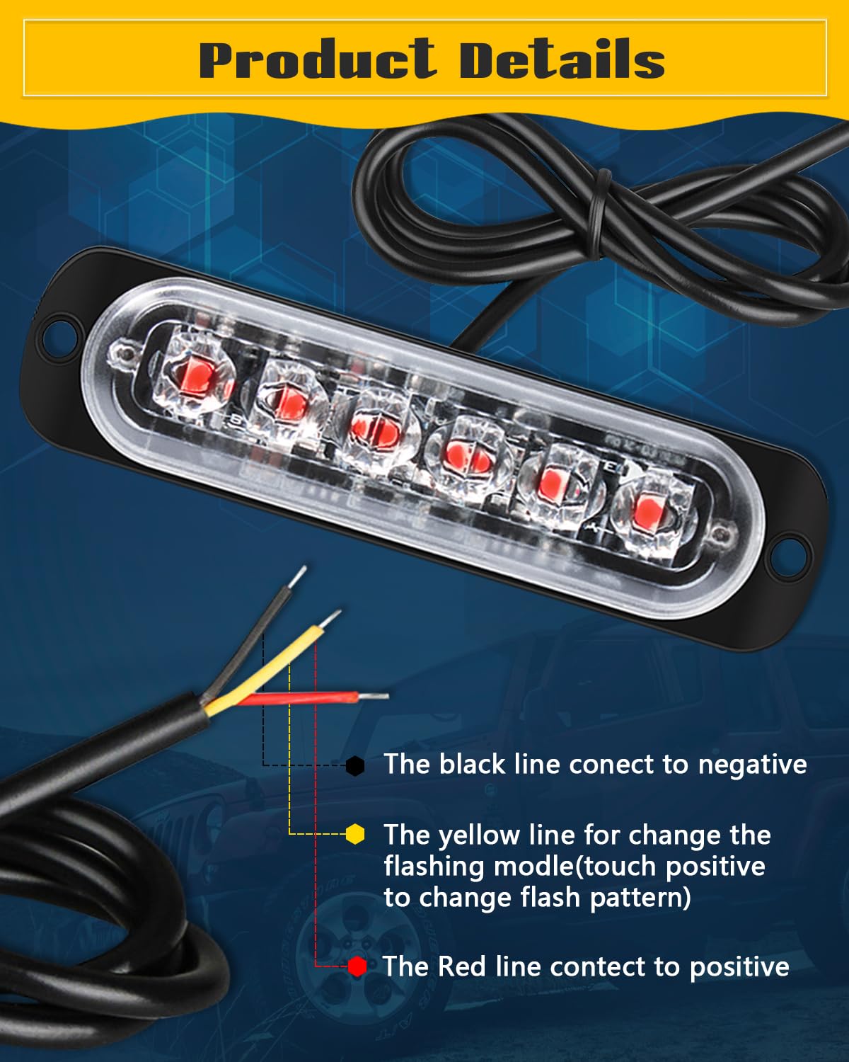 DEFVNSY - Confezione da 4 - Indicatore laterale rosso 6 LED 12V-24V DC Indicatore di direzione laterale per camion per auto Indicatore luminoso Barra di ingombro Luci stroboscopiche per rimorchio