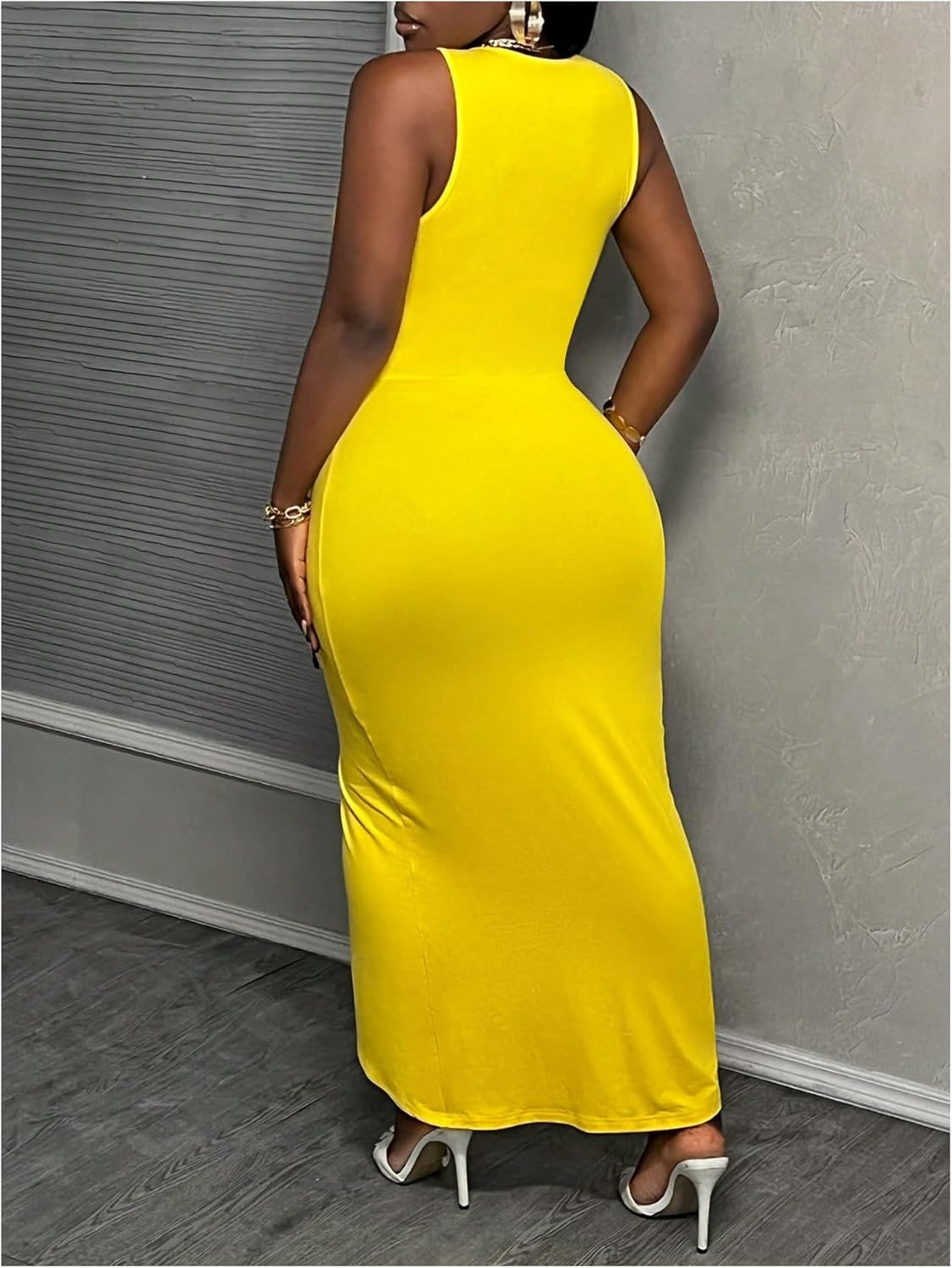 SweatyRocks Women's Twist Cut Out Dress Sleeveless Ruched Crew Neck Bodycon Maxi Dresses - Image 2