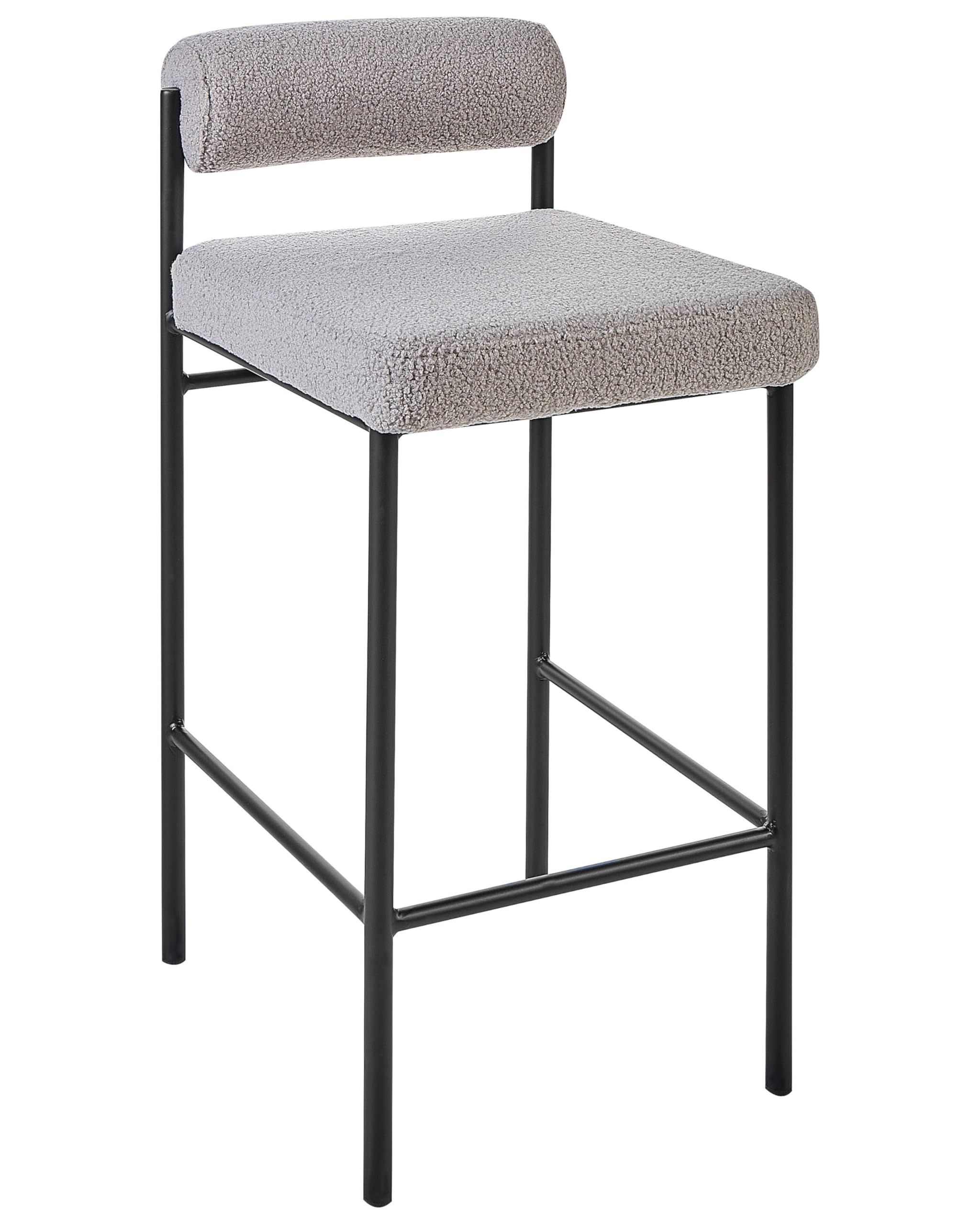 Beliani Barstuhl 2er Set Bouclé grau niedrige Lehne Metallgestell Fußstütze Retro Amaya