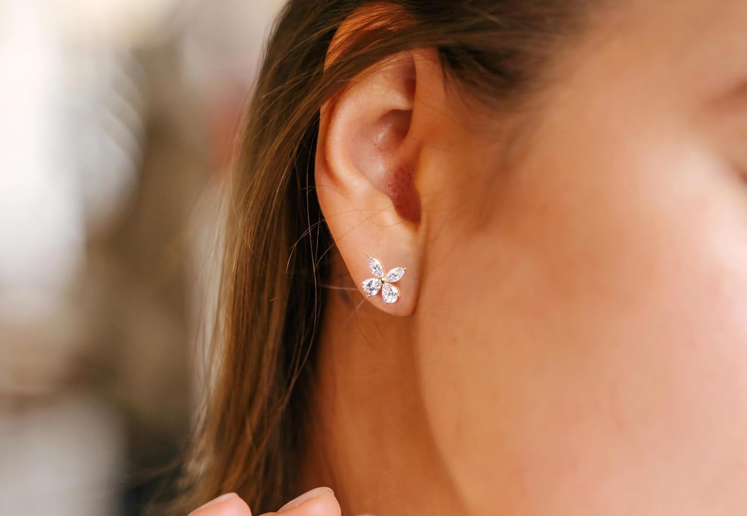 Princess Collection - "Sparkling Romance" - 11.7 mm (3.65 Carat/Pair) Cubic Zirconia 22K Gold-Plated Stud Earrings For Sensitive Ears