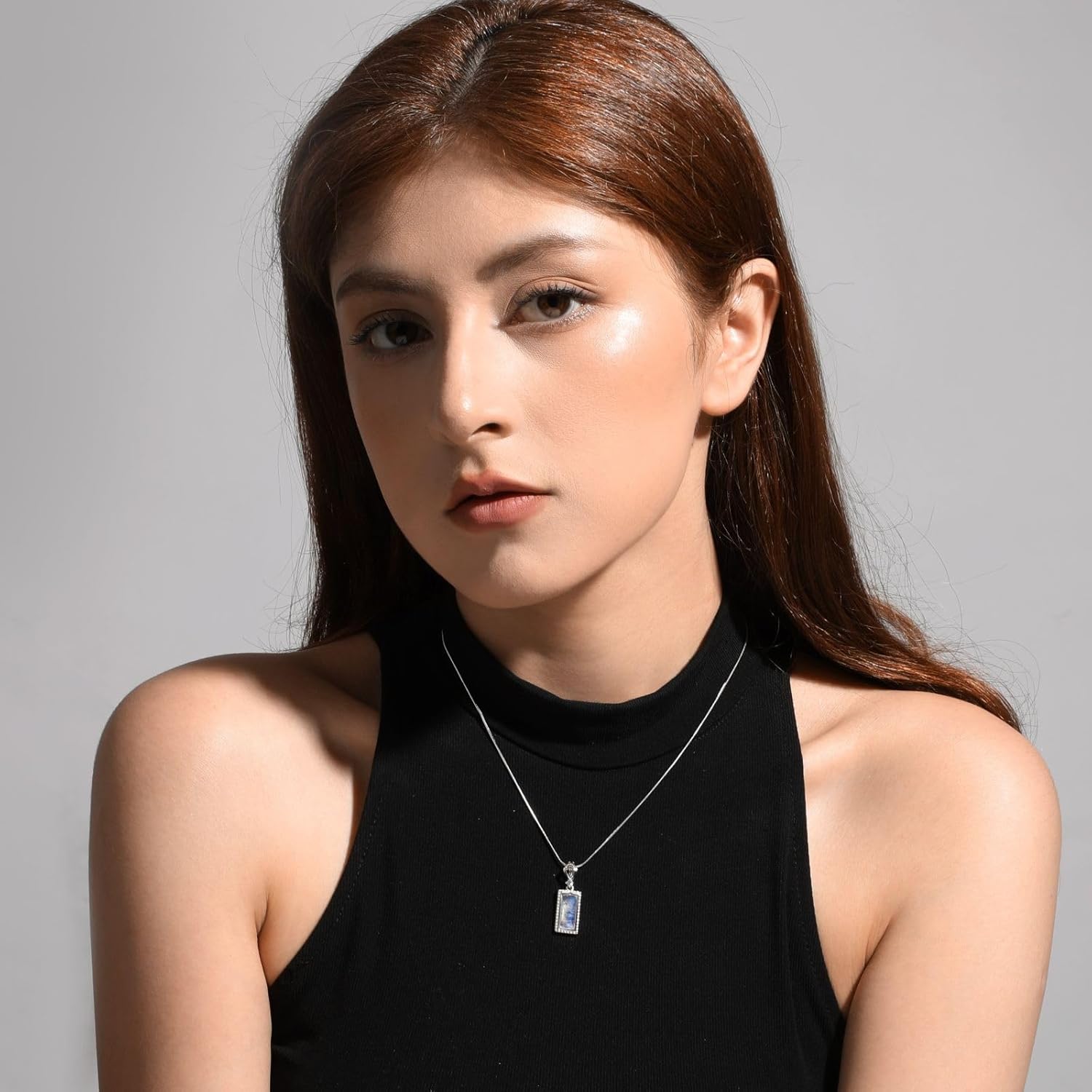 Natural Stone Rectangular Pendant Necklace,Crystal Healing Stone Birthstone Jewelry gifts for Women - Image 4