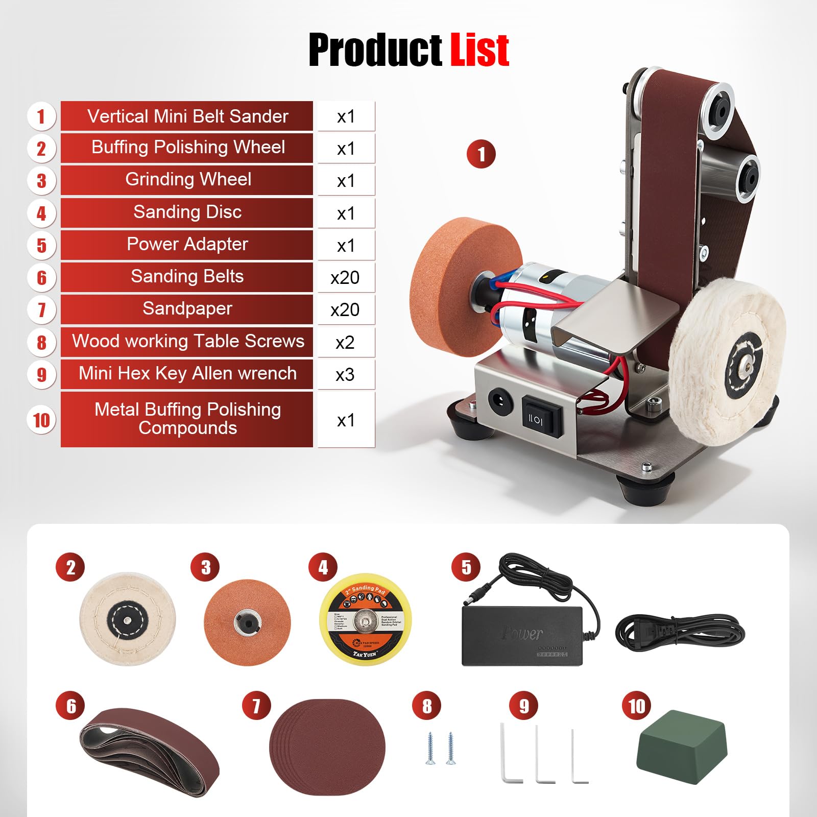 Messerschleifmaschine Bandschleifer Stationär, 4-in-1 Messerschärfer & Polierer, 9000 RPM, 7-Stufen, 304 Edelstahl, Vorwärts/Rückwärts, Vibrationsschutz, Mit Zubehör-Set