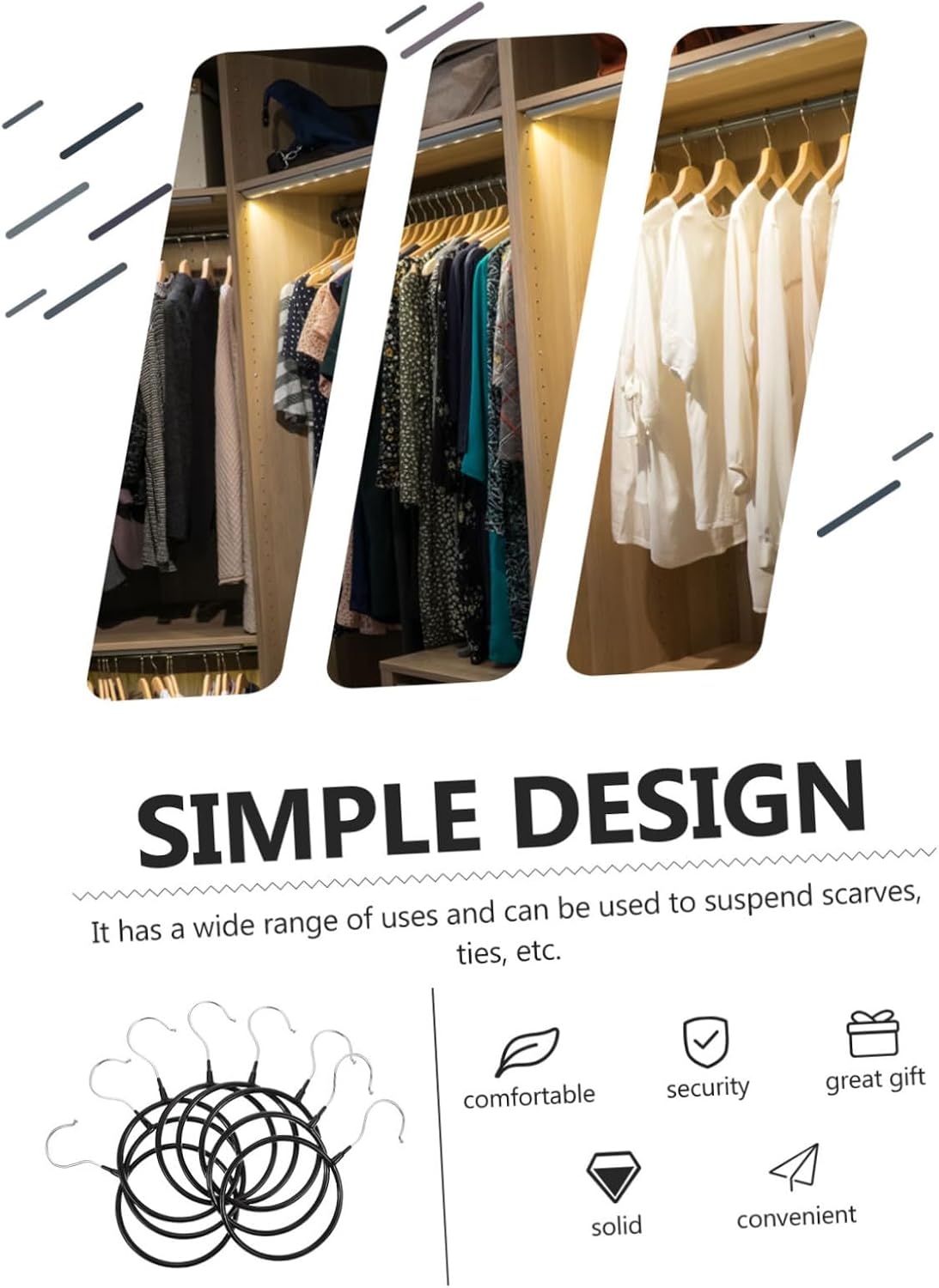 8pcs Scarf Hanger Rack Storage Rack Belt Hanger for Closet Hooks Hanging Scarf Organizer Showing