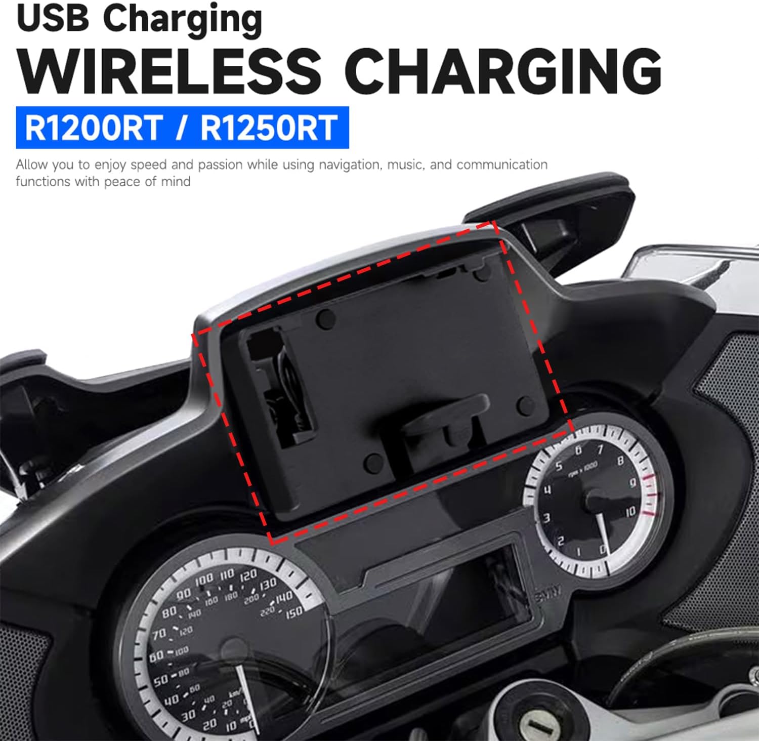 Motorcycle Phone Holder Navigation Bracket GPS for BMW R1200RT R1250RT 2014-2020 Wireless Charging and USB Charging Two in One Mobile Phone Mount GPS Navigator