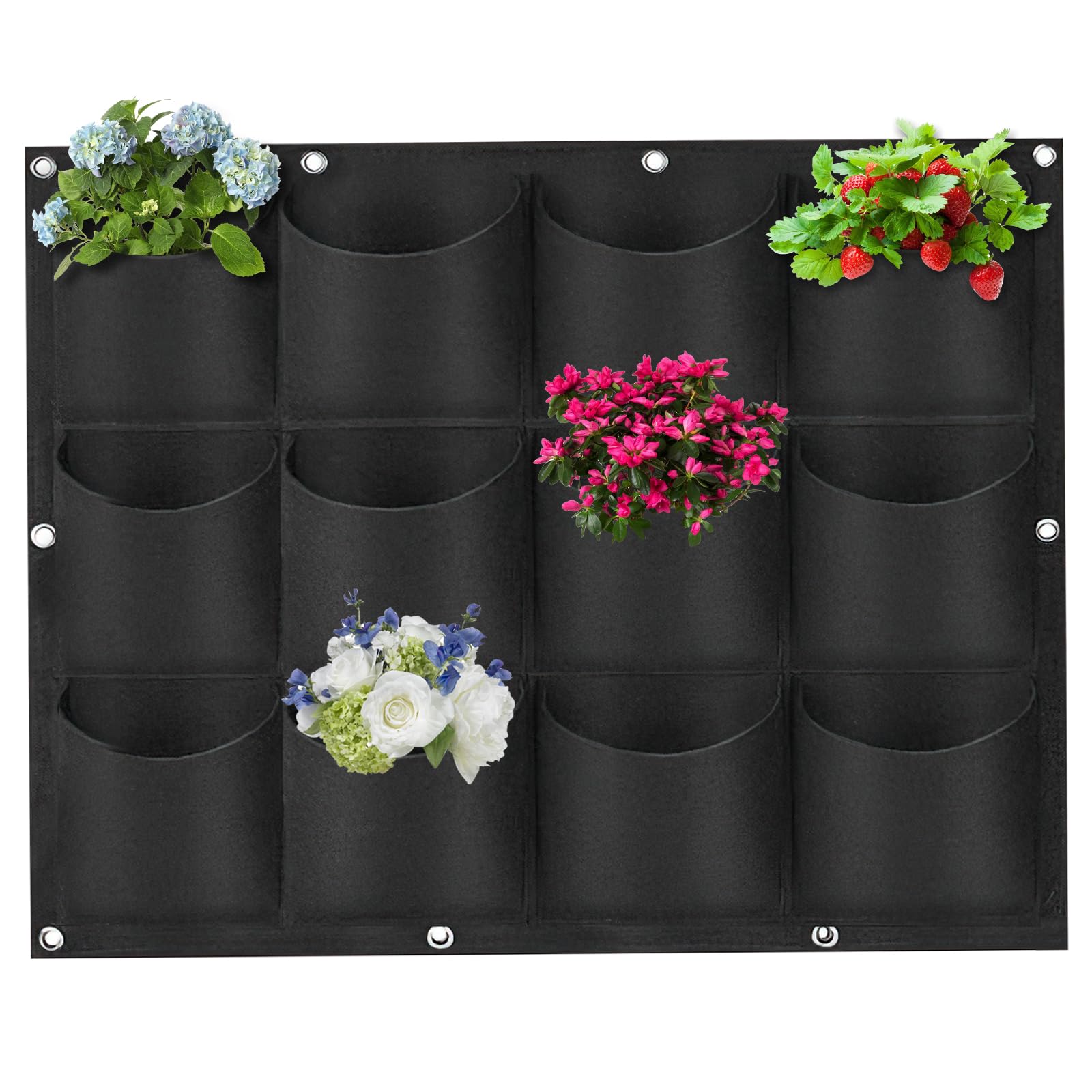 Hillylolly Bolsas de Plantación, 12 Bolsillos Bolsas para Plantas de Pared, Bolsas para Plantas Colgante, Fieltro Bolsillos Plantas, Plant Grow Bag, Flores Verticales, 80 x 60 CM