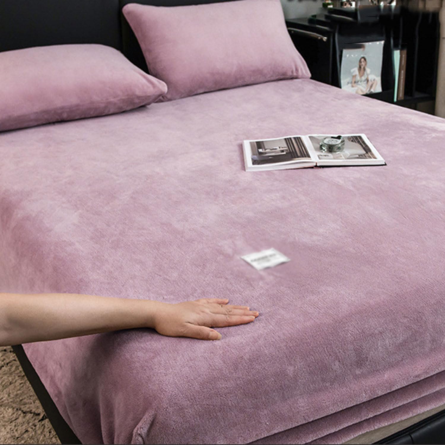 Sábana Bajera Ajustable de Invierno de 180 x 200 cm Protectores de Colchón de Felpa mullida de Tacto de Cachemira de Punto de Forro Polar para Cama con somier cubrecolchón con Goma elástica