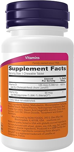 Miniatura 2 de NOW Suplementos, vitamina D3 y K2, 5,000 UI90 mcg, más apoyo cardiovascular*, apoya la salud ósea*, 90 tabletas masticables