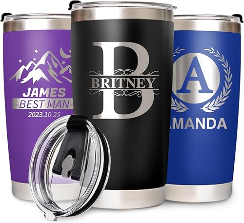 Regalos personalizados para hombres, vaso personalizado único con texto grabado con nombre, taza de viaje de café de 20 onzas, vaso de acero
