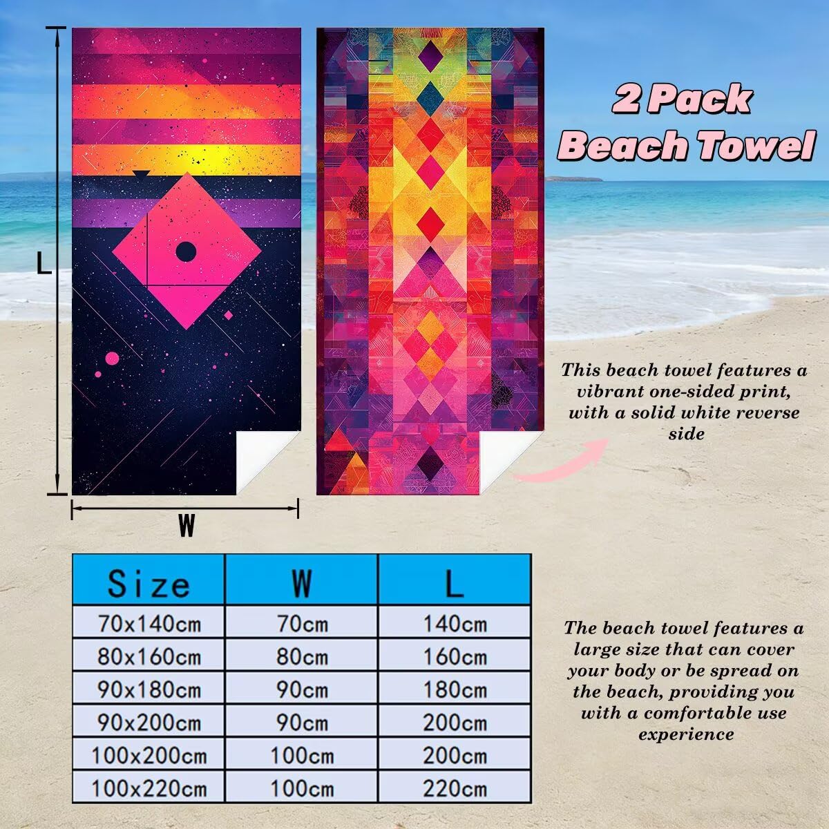 Toalla Playa 90x180 cm, Toalla Gimnasio Microfibra Secado Rapido, Juego de 2 Antiarena Toallas de Playa, Ligera Compacta Toallas Microfibra Grande para Viaje, Regalo Hombre Regalo Mujer (Retro) -4177