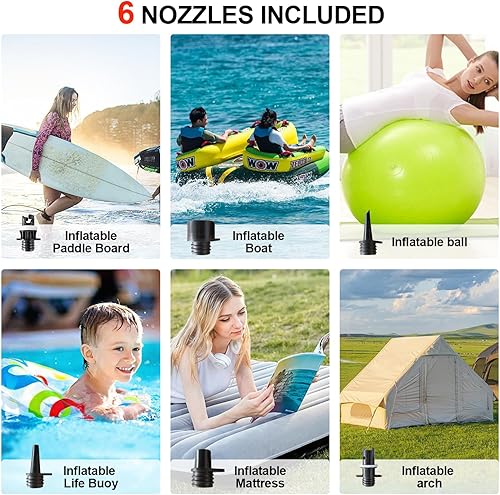 Miniatura 7 de Bomba de tabla de remo, bomba eléctrica SUP, bomba de aire portátil de alta presión de 20 PSI con inflado y apagado automático, función de