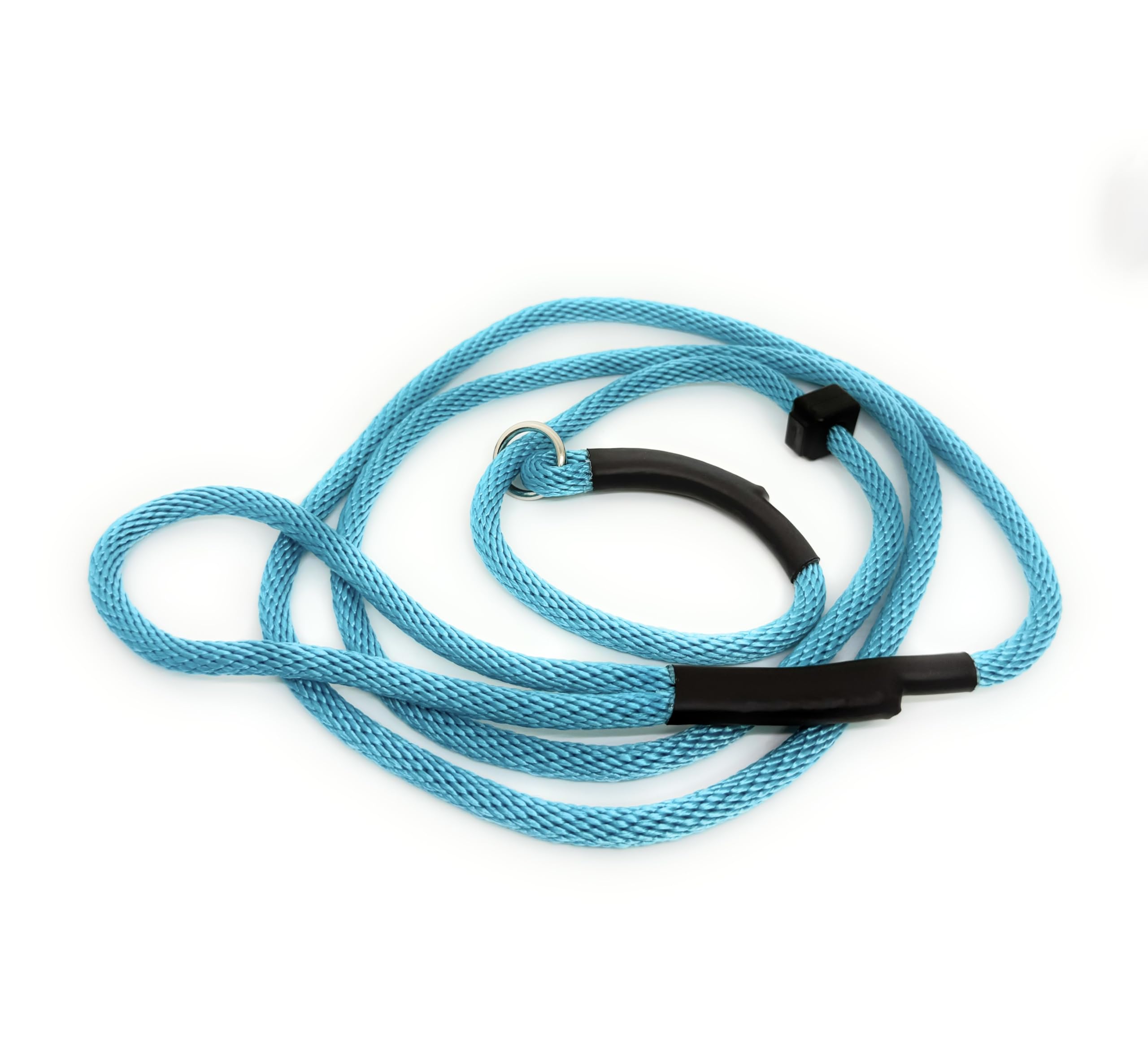 6 ft Slip Lead Dog Leash-Handmade in USA by a Woman-Owned Business-Durable Soft Poly Rope with Push Button Stopper for Small to Medium Dogs. (Aqua)