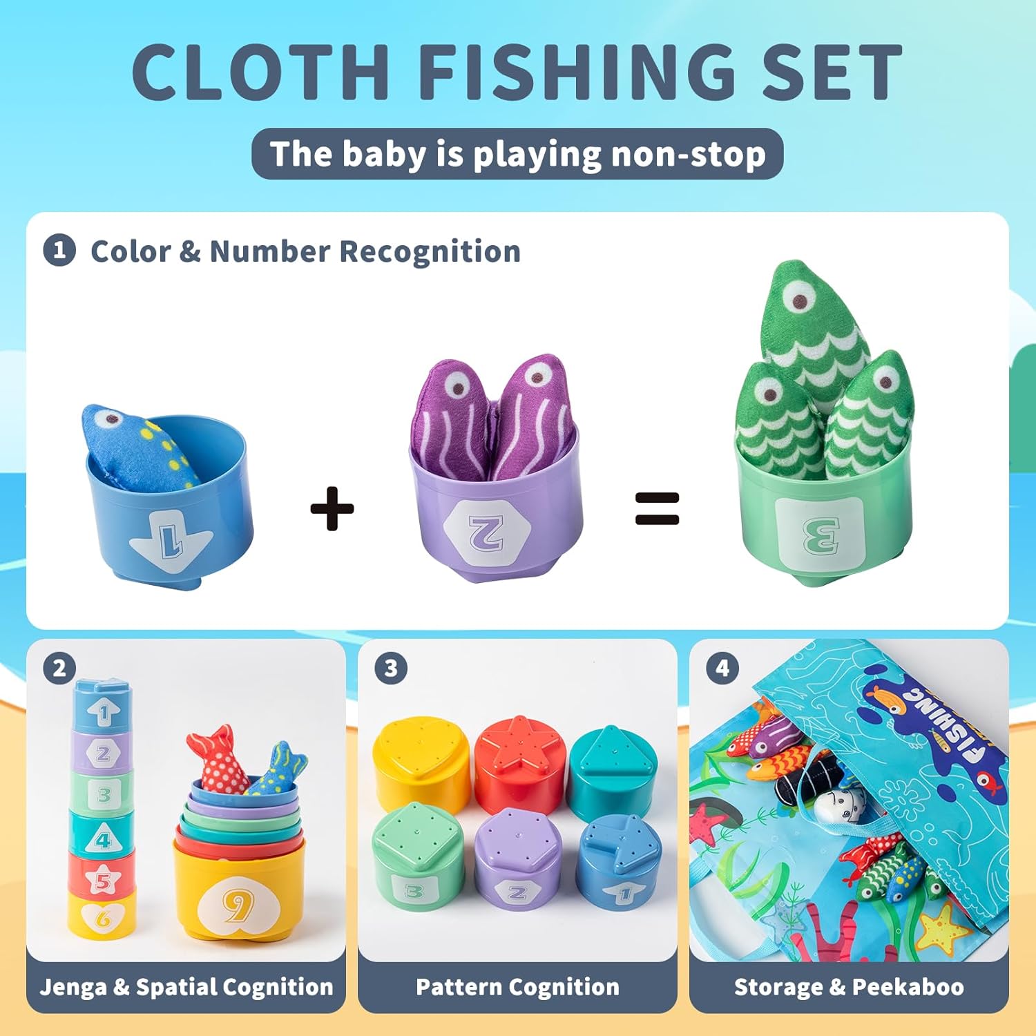 Fishing Toy Set for Toddlers 1–3, Fishing Game Toy with Stacking Cups, Educational Toy for Number and Color Learning, First Birthday Gift for 1 Year Old Boys and Girls, Ages 12–18 Months