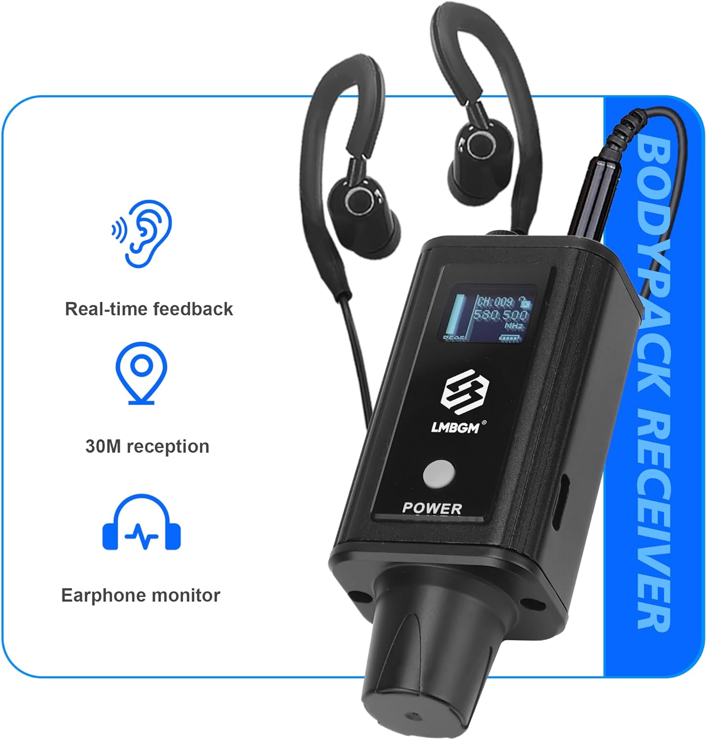 A9 UHF Wireless in-Ear Monitor System Transmitter and Beltpack Receiver for Studio, Band Rehearsal and Live Performance (A9-1) (A9-1-BK)