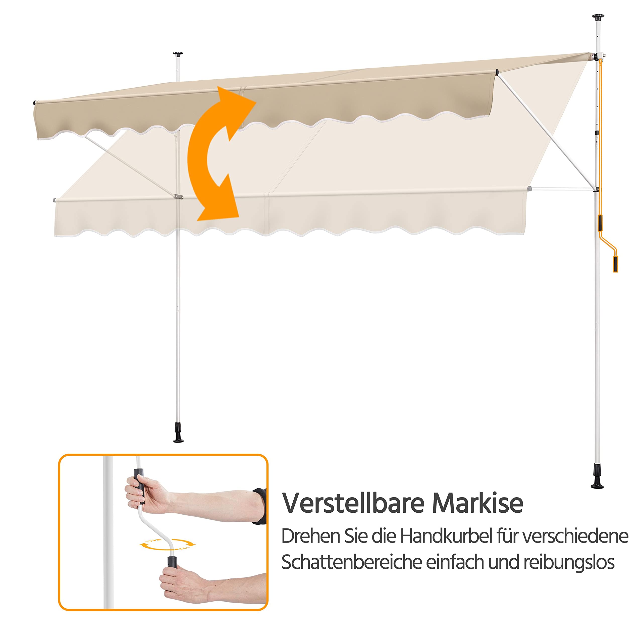 Yaheetech Tenda da sole da balcone, larghezza 300 cm, con manovella, protezione solare senza fori, regolabile in altezza, con struttura, colore beige