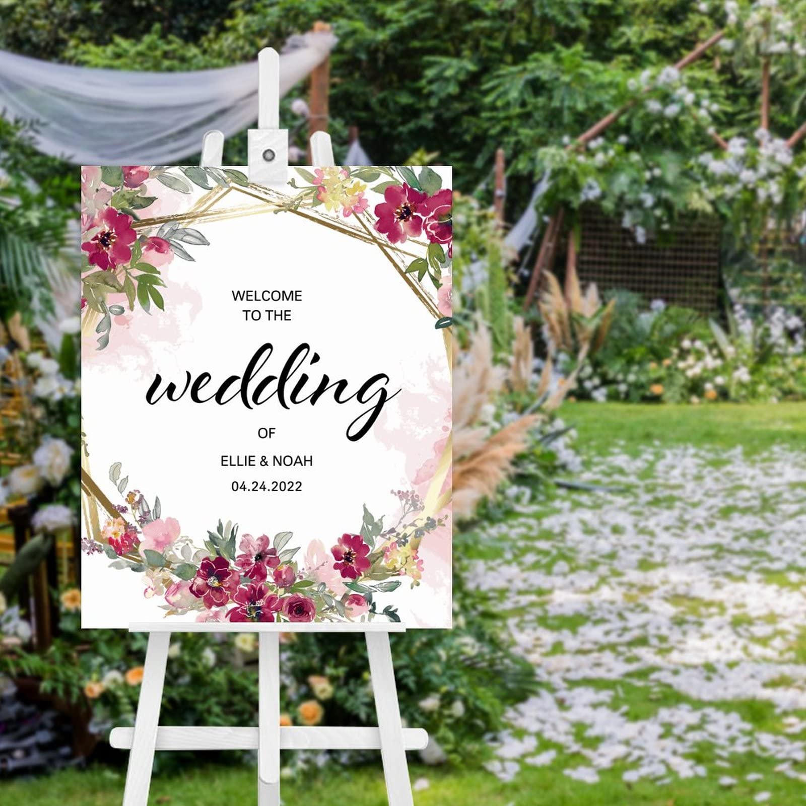 Panneau floral de mariage en bois haut de gamme Welcome to Our Wedding 50,8x40,6cm