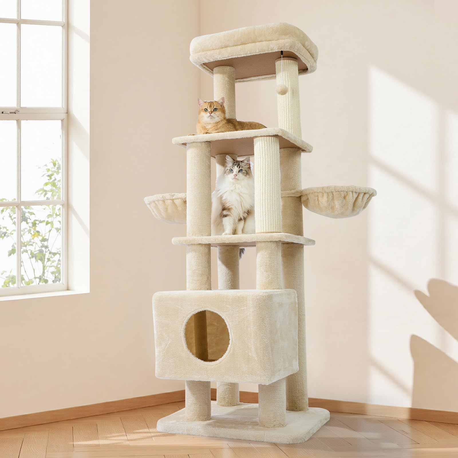 Gardner Pet 65in Heavy Duty Cat Tree Tower for Large Cats, Multi-Level Cat Furniture with Replaceable Sisal Scratching Post, Hammock | Extra-Large
