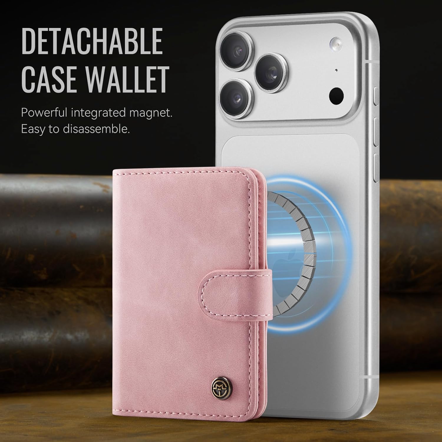 for Magsafe Wallet, Magnetic Phone Wallet with RFID Blocking 6-Card Holder for Men Women Minimalist Slim PU Leather Kickstand for iPhone 17 Air 16 15 14 13 12 Pro Max Plus, Vintage Pink
