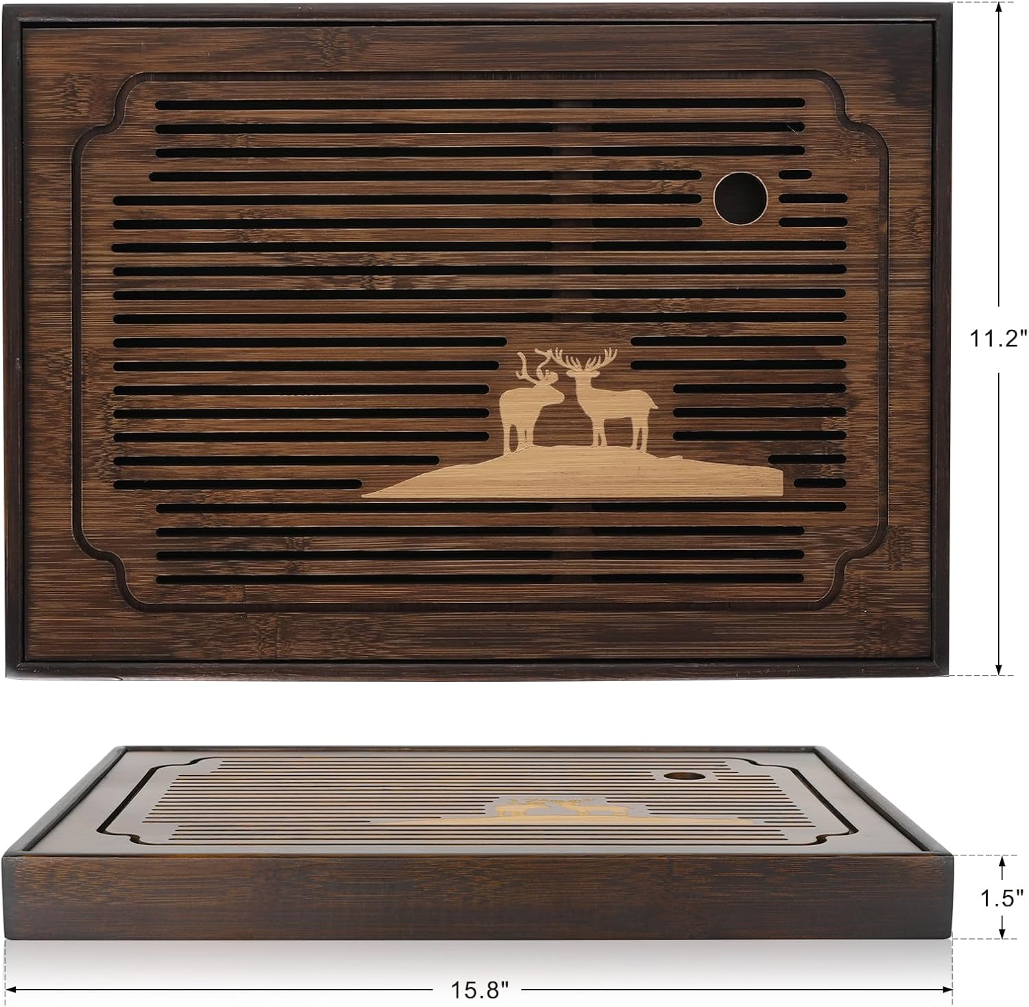 Ufine 15.7 Inch Bamboo Gongfu Tea Tray Large Tea Table Box with Water Storage Chinese Kung Fu Tea Serving Tray