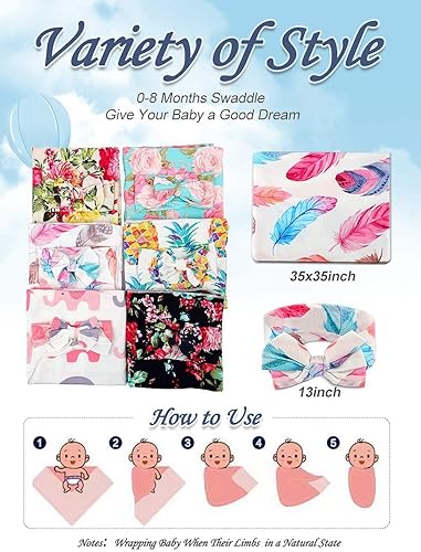 Miniatura 6 de Set de manta y banda para la cabeza para recién nacido, envoltura para bebé unisex suave, regalos para niño y niña