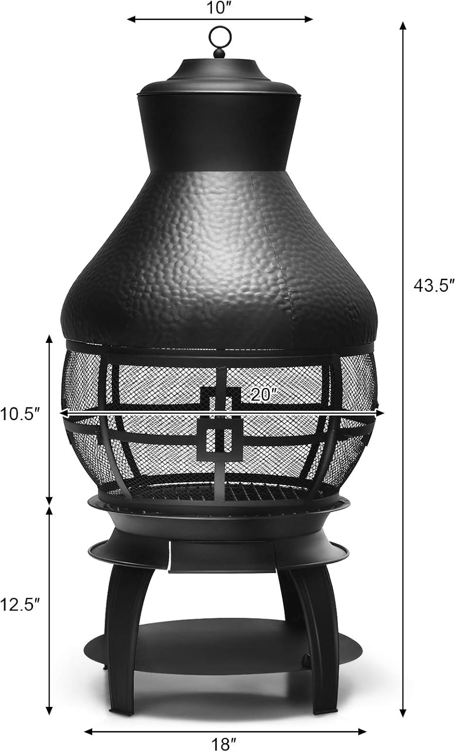 Giantex Wood Burning Chiminea, Heavy Duty Fireplace Wooden Chiminea Fire Pit with 2-Piece Log Grate, Premium Rain Cap & Fire Poker, 360°Fire Retardant Mesh Cover, Ideal for Garden, Patio, Backyard : Patio, Lawn & Garden