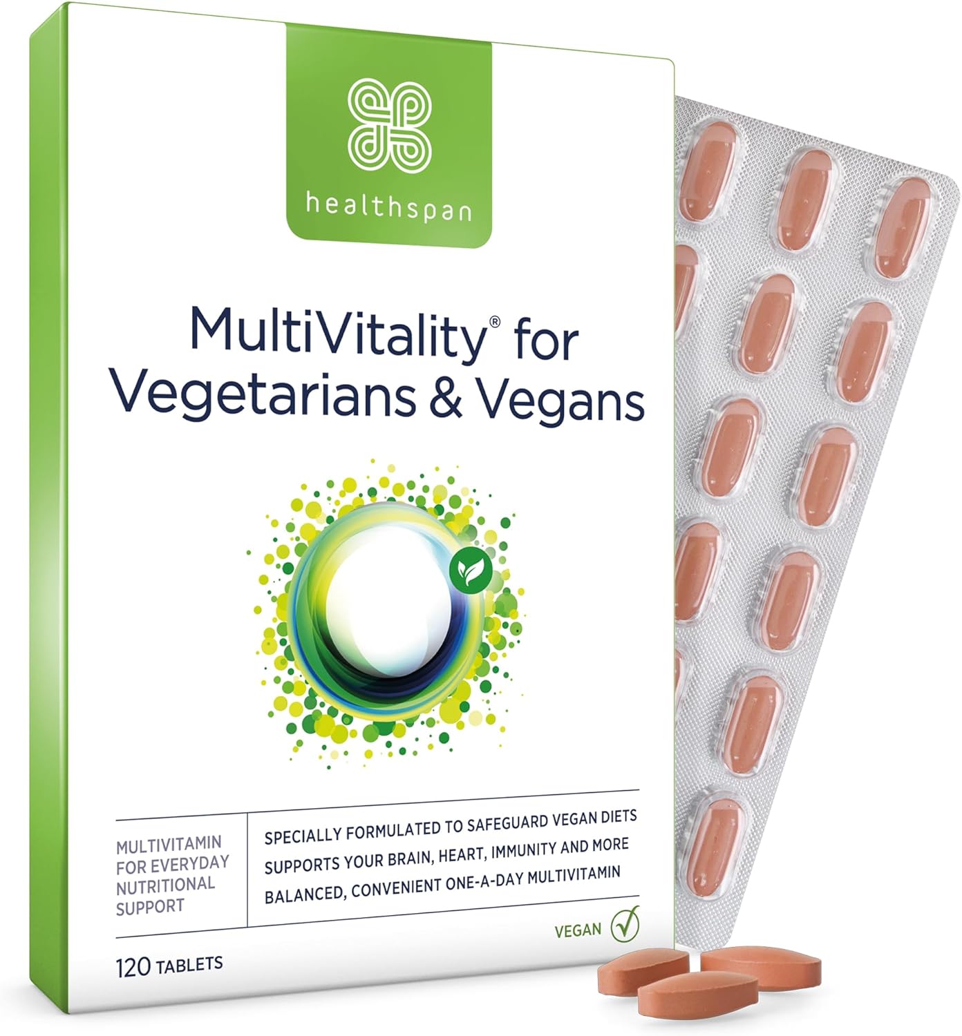 Healthspan Multivitamin for Vegetarians & Vegans, 120 Tablets | Winner Vegan Choice Awards | Promotes Immune Health & Energy Levels | Supports Bones, Teeth & Muscles | with Calcium, Iron & Zinc