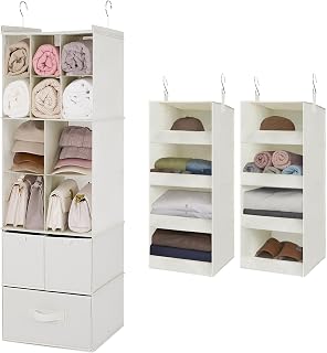 GRANNY SAYS Bundle of 1-Pack Beige 6-Shelf Hanging Closet Organizer with Drawers & 2-Pack Beige 4 Shelf Hanging Closet Shelves