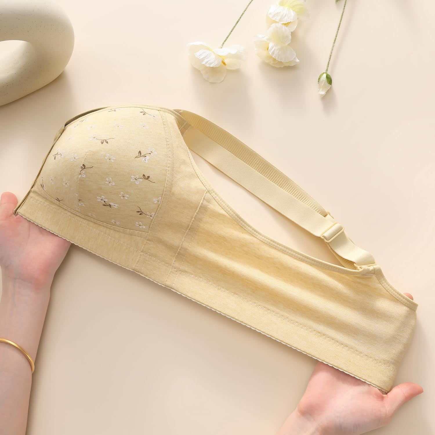 Daisy Bras for Older Women Floral Plus Size Bra Wireless Front Closure Bras for Senior Daisy Comfort Tshirt Bra - Image 4