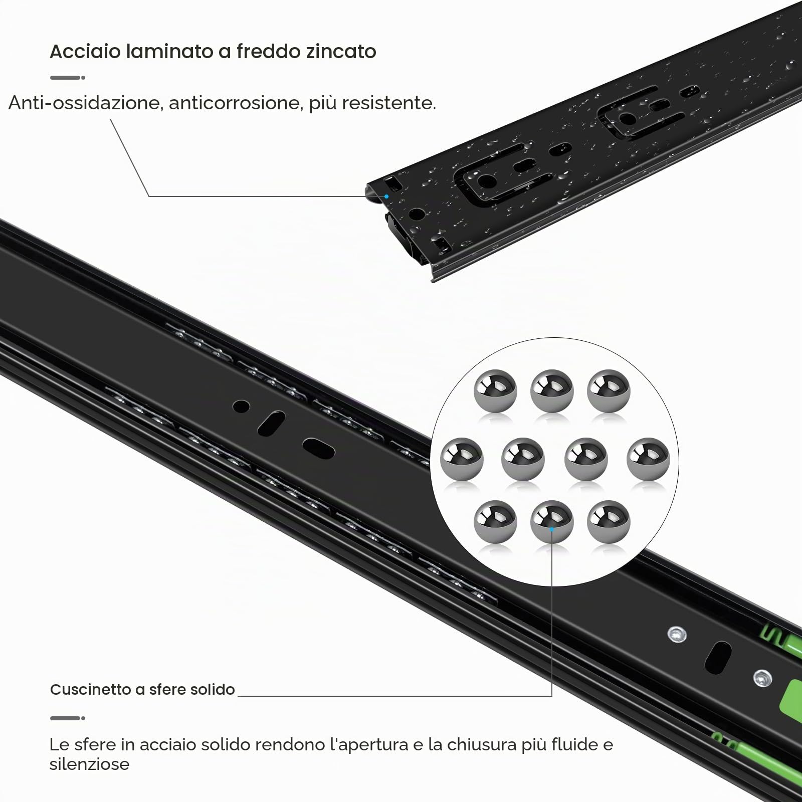 guide per cassetti 6 paia (12 pezzi), 55 cm Chiusura automatica morbida, guide per cassetti estrazione totale con guide con cuscinetti a sfera, guide cassetti 100 libbre di capacità