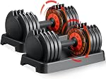 SKOK 25/55 lbs Paire Réglable Ensemble de Dumbbells, Réglable Poids Ensemble de dumbbelles pour hommes et femmes avec Anti-dérapant Réglage rapide Poids par Tournage Poignée, Dombbell noir avec plateau