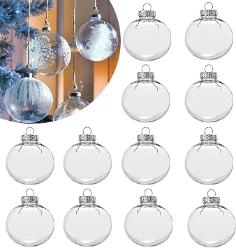 12 Pcs Clear DIY Fillable Ornaments,2.36 Transparent Balls Plastic Baubles for Christmas, Halloween, Birthday, Wedding Decor, DIY Crafts Decorations 60 mm