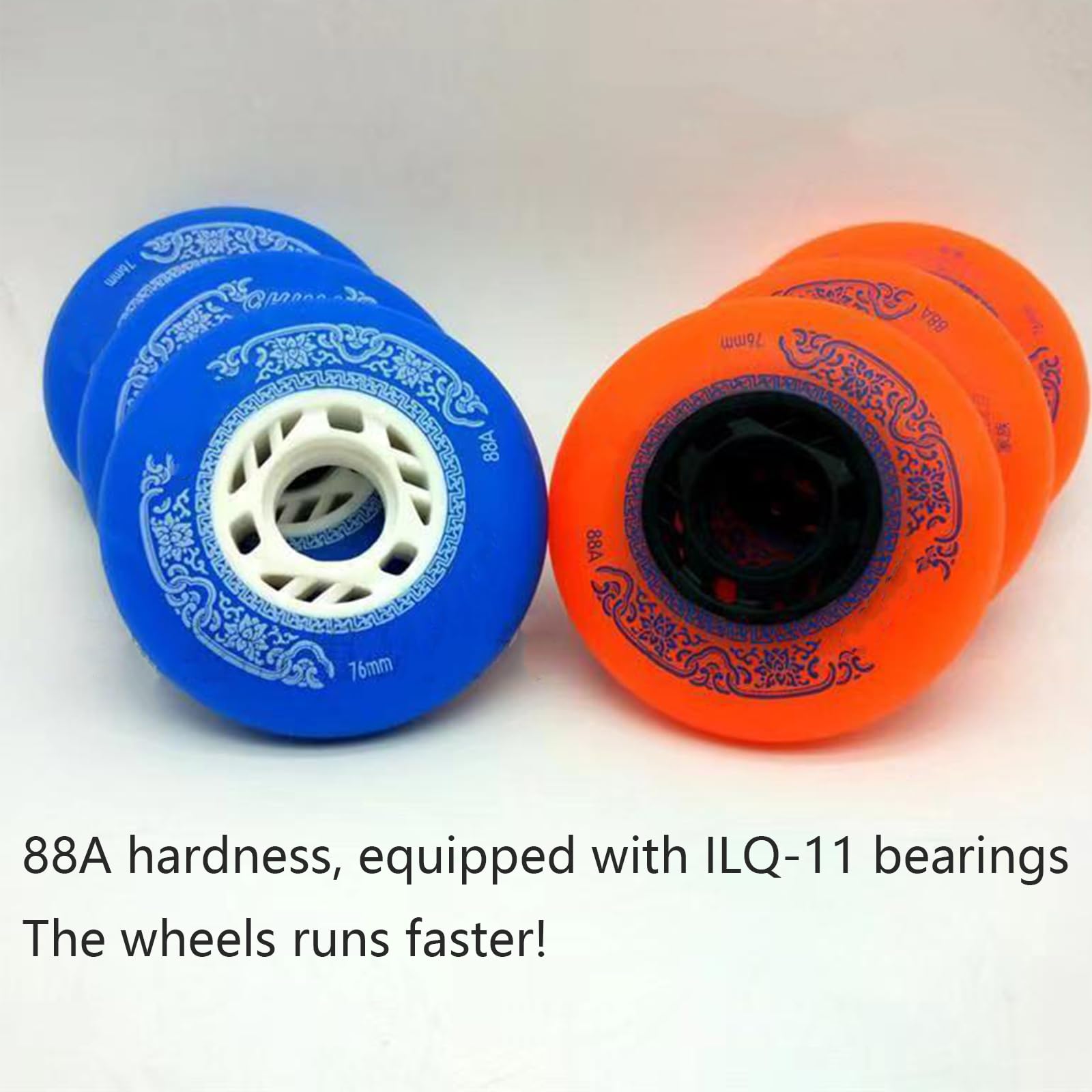 Genérico Ruedas para Patines En Línea Interior Exterior Ruedas de Repuesto En Línea de 72 mm 76 mm Y 80 mm Ruedas para Patines En Línea Cómodas de 88 A (Naranja 80 mm)