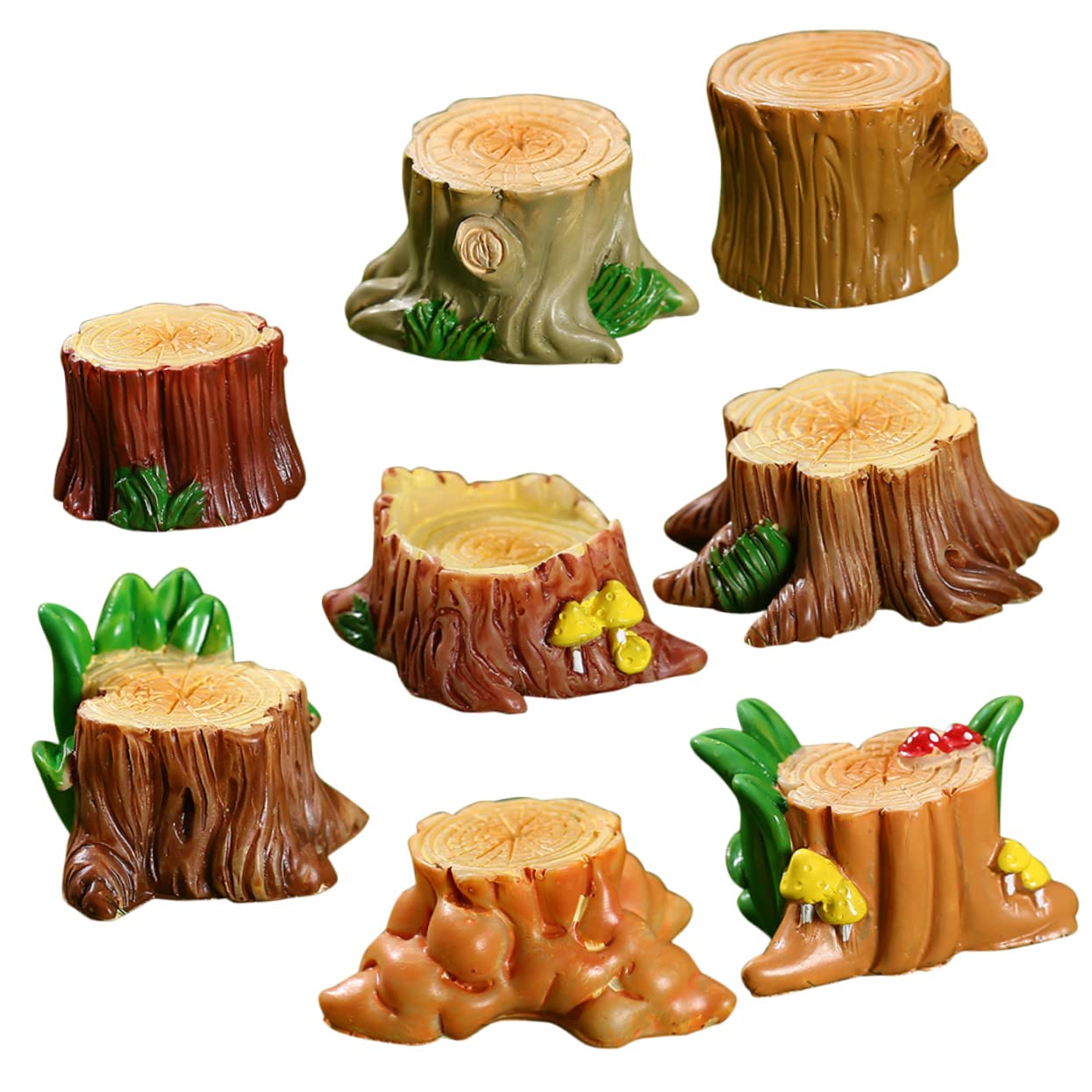 NUOBESTY 8Pcs micro landscape small tree stump fairy tree stump stuff for bedroom tree stump statue bedroom accessories for women fairy gardens tree stump miniature tree resin desktop stool