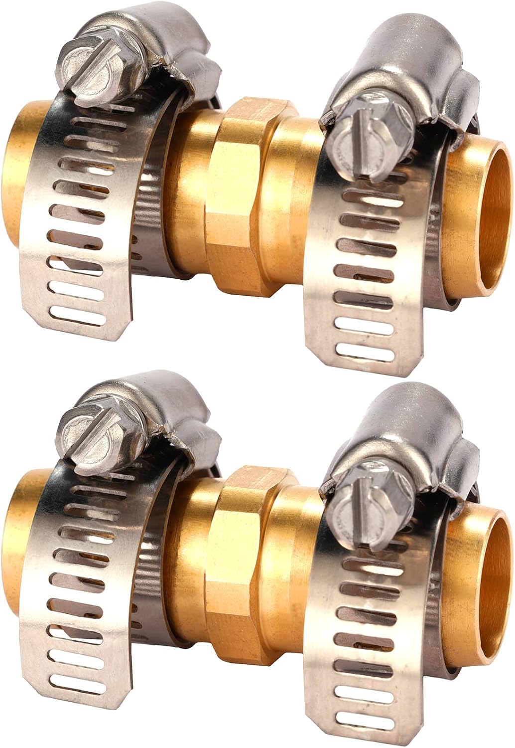 Sanpaint Brass Garden Hose Repair Connector with Clamps, Fit for 5/8" Garden Hose
