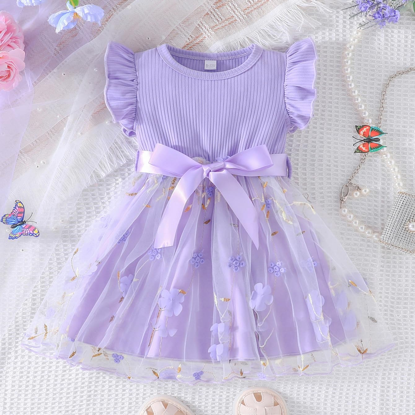 Toddler Baby Girls Tulle Tutu Dress Ruffle Sleeve Fluffy Dresses Cute Summer Sundress for Party Beach Casual - Image 2