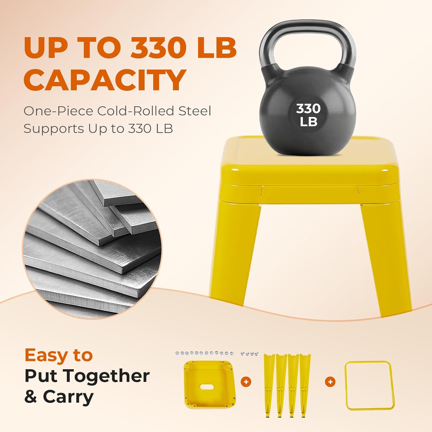Daisy Yellow Metal Bar Stools Set of 4, 24 Inch Cheerful Counter Height Stools, Bright Yellow Stackable Outdoor Patio Stools, Sun-Kissed Kitchen Chairs for Breakfast Nook