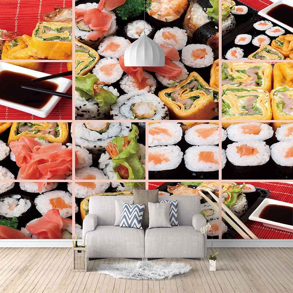 Papier peint panoramique sushi crée une ambiance japonaise dans le salon