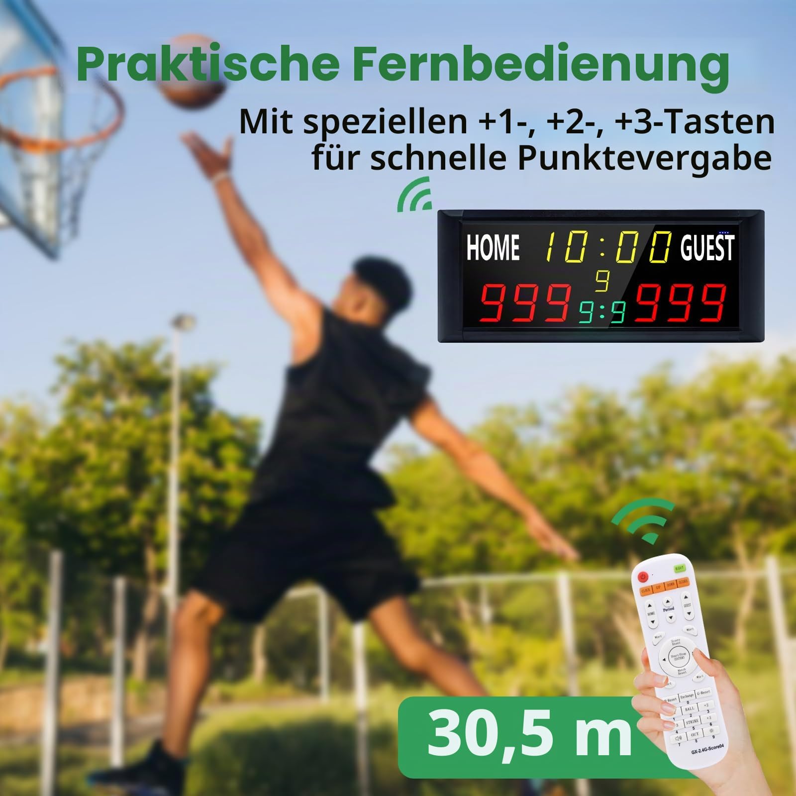 YZ 16-Zoll-Großanzeigetafel mit Fernbedienung, helle LED-Anzeigetafel für Spiele im Freien, Digitale Anzeigetafel mit Timer-Uhr, tragbarer Punktezähler für Fußball/Basketball/Cornhole/Volleyball