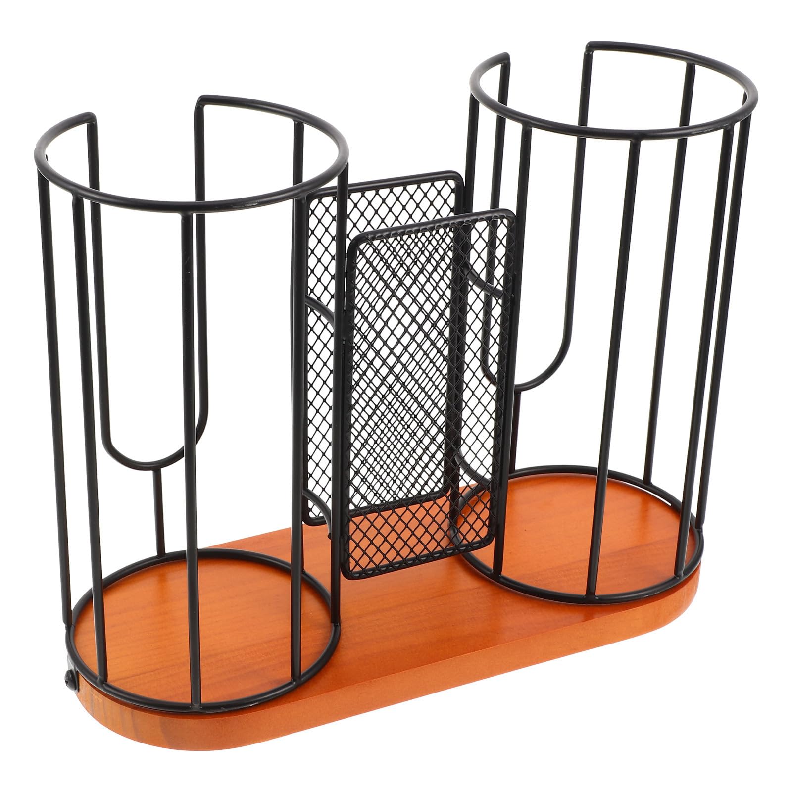 jojofuny Distributore di Cannucce in Legno con 3 Scomparti, Design Salvaspazio e Struttura Raffinata in Ferro, Organizer per Caffè da Ufficio e Bar Dimensioni 28x22x11,5cm
