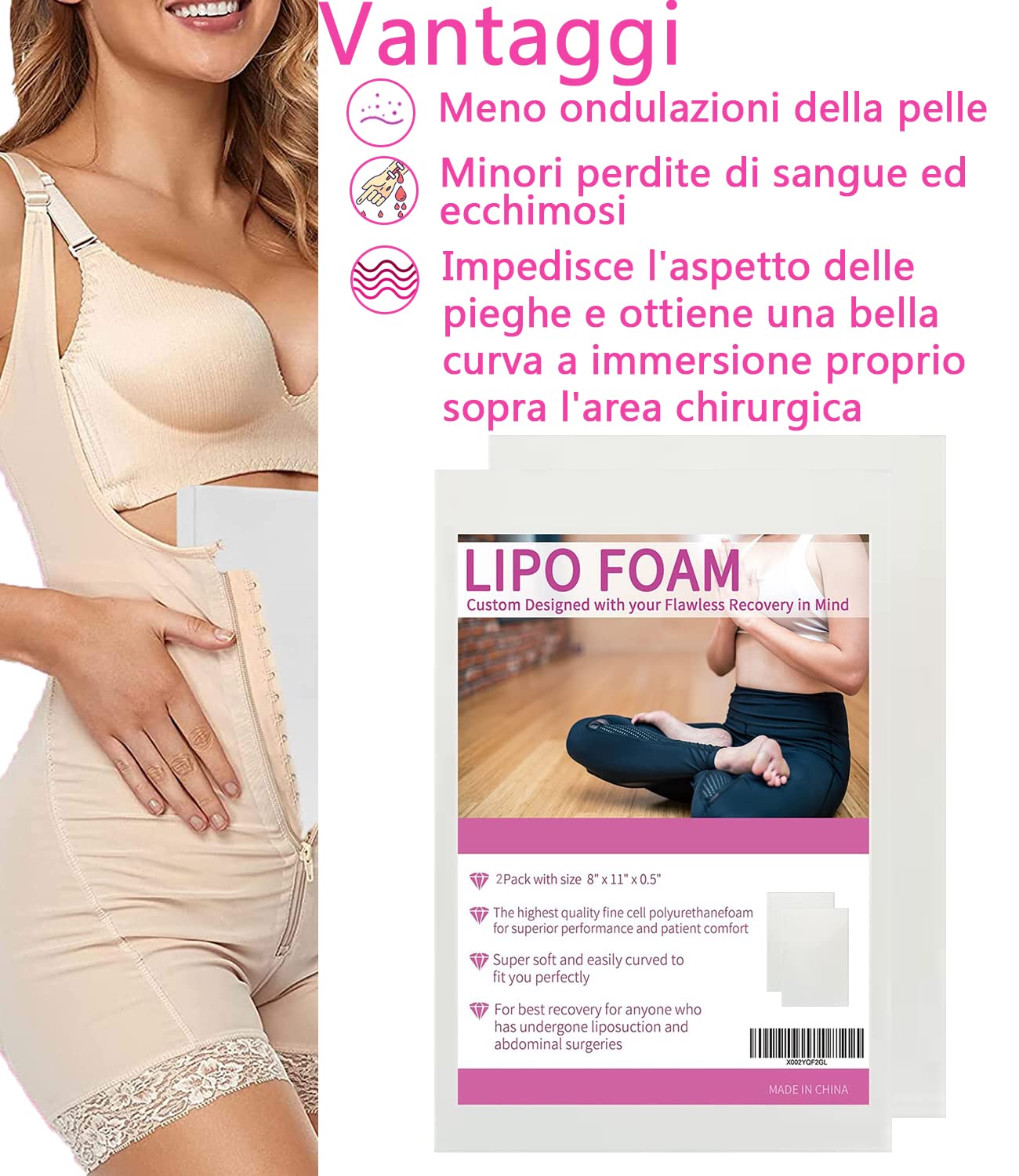 2 Confezione Schiuma Lipo 20 * 28 * 1,3cm Foglio di schiuma per la chirurgia della liposuzione per aiutare con la liposuzione post-chirurgica
