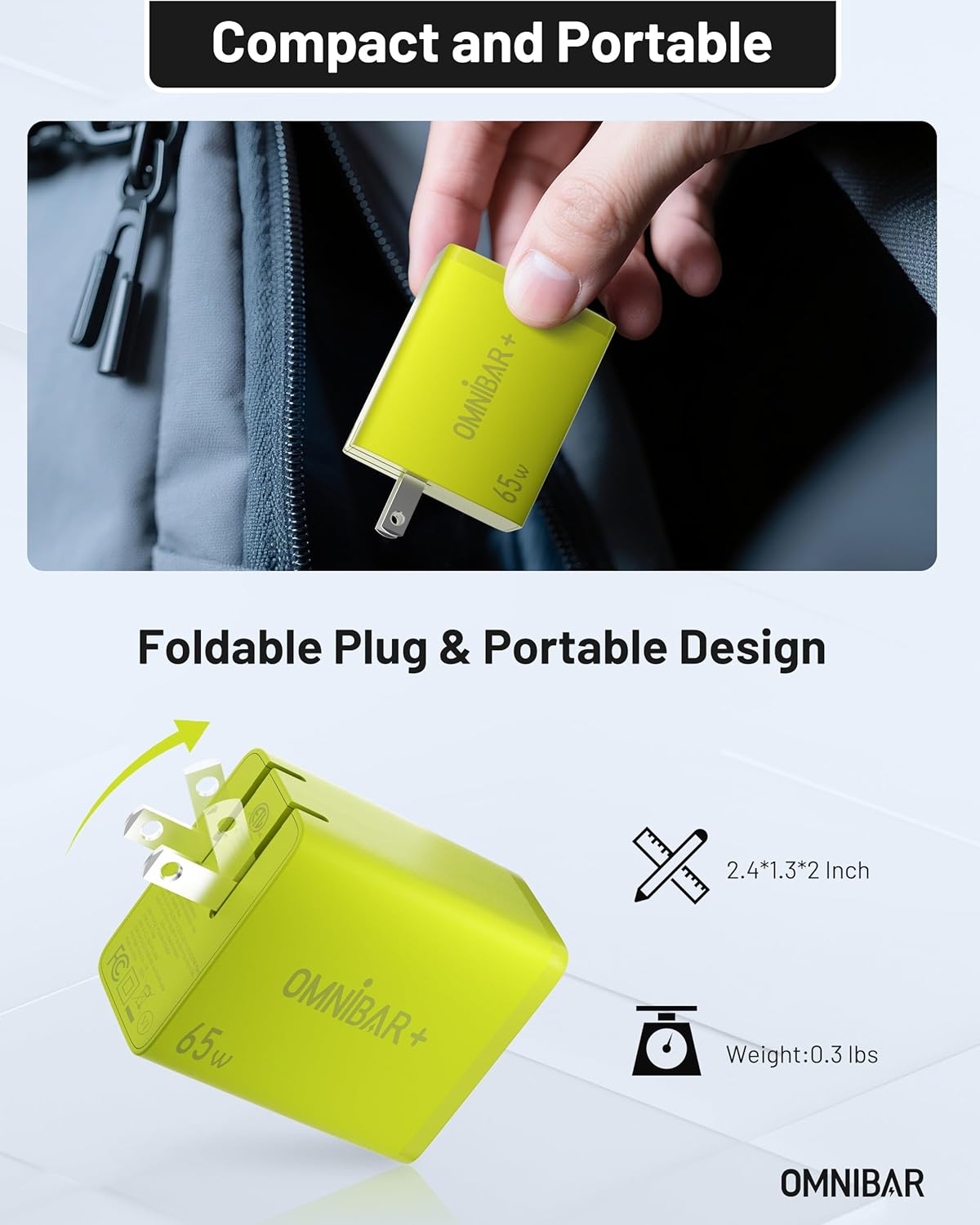 65W USB C Charger Block, 3-Port GaN USB C Wall Charger Power Adapter, iPhone Charger Fast Charging for iPhone 17/16/15/14, Type C Charging Block for MacBook iPad Samsung S25/S24 (Lime Green)