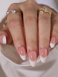 32 Stück Press on Nails Kurz,Almond Babyboomer Gradient Weiß Elegance Design Short Salonqualität Halbtransparentes Weichgel Fake Nails,Natural Pink Ombre White INS Artificial Fingernägel