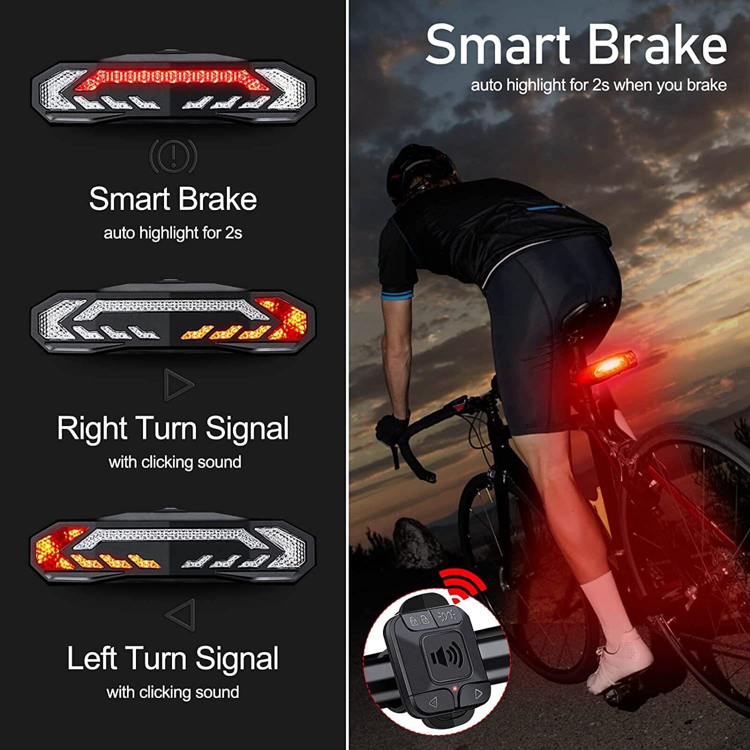 NineLeaf Feu De Freinage Arrière pour VTT,Lumière Arrière Vélo,Clignoteur Velo,Étanchéité IP64 Et Résistance Aux Hautes Températures, Six Modes D'éclairage, pour Vélos, Véhicules électriques, 8PK