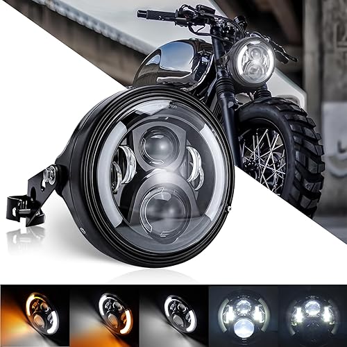 Miniatura 2 de SKTYANTS 7 pulgadas redondo LED motocicleta faro con carcasa cubo ámbar luces de señal de giro 7 "faro de motocicleta para H-arley Yamaha Kawasaki