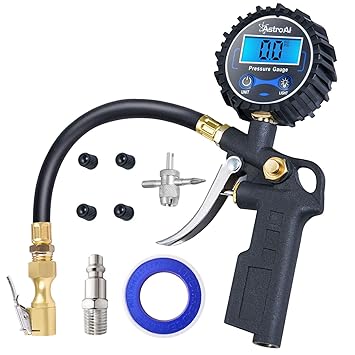 AstroAI AstroAI Digital Tire Inflator with Pressure Gauge, Medium 250 PSI Air Chuck and Compressor Accessories Heavy Duty with Rubber Hose and Quick Connect Coupler for 0.1 Display Resolution, Black